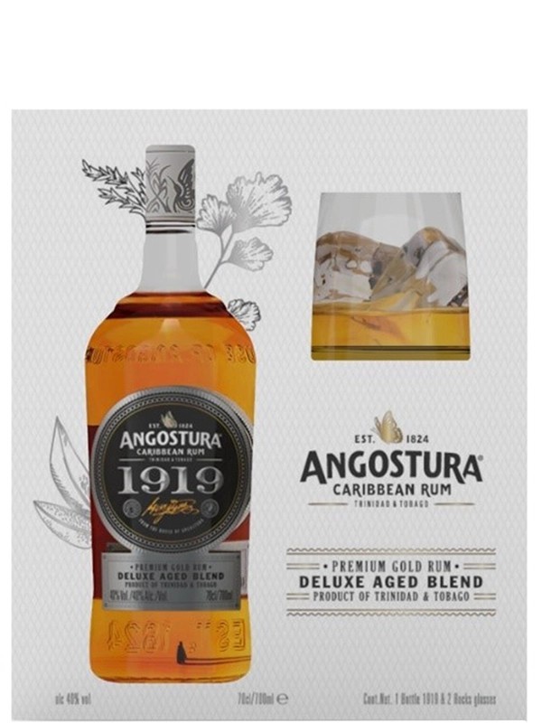 Ром Angostura 1919 року в подарунковій коробці + 2 склянки 40%
