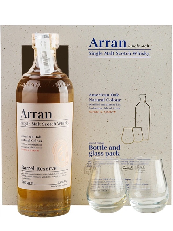 Віскі Arran Barrel Reserve в подарунковій коробці + 2 склянки 43%