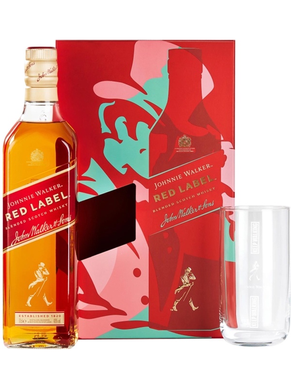 Віскі Red Label Johnnie Walker в подарунковій коробці + склянка 40%