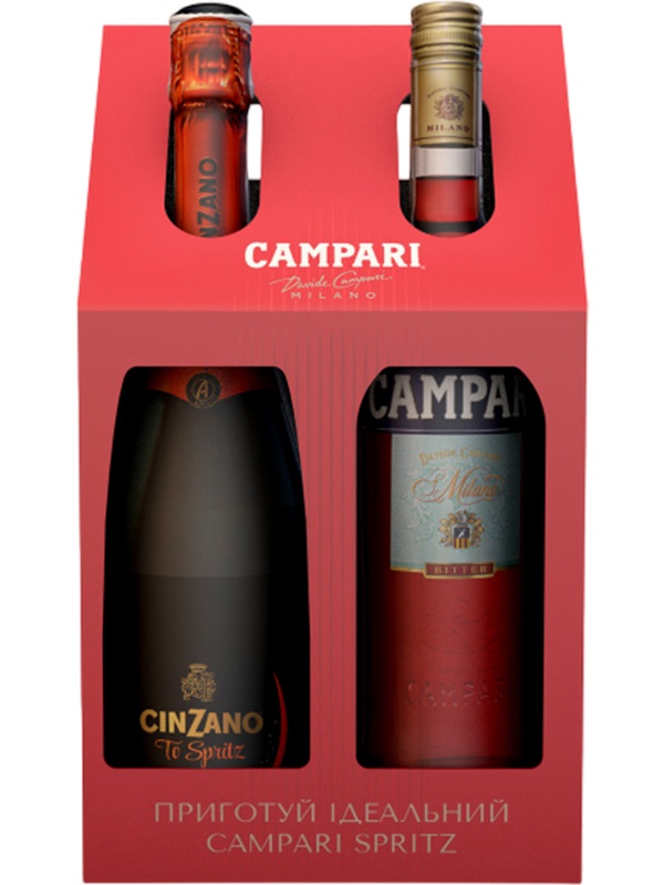 Набір Campari Spritz ігристе вино To-Spritz Cinzano біле сухе + біттер Campari в коробці