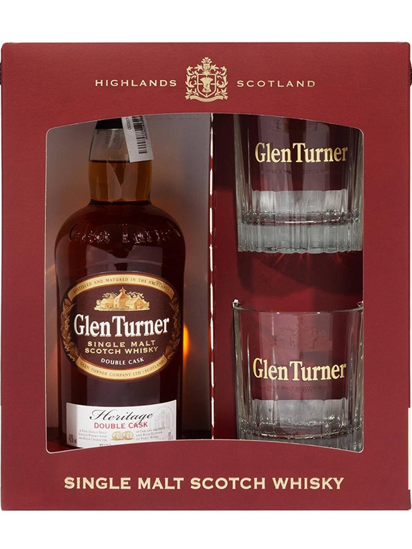 Віскі Glen Turner Heritage Double Cask в подарунковій коробці + 2 склянки 40%