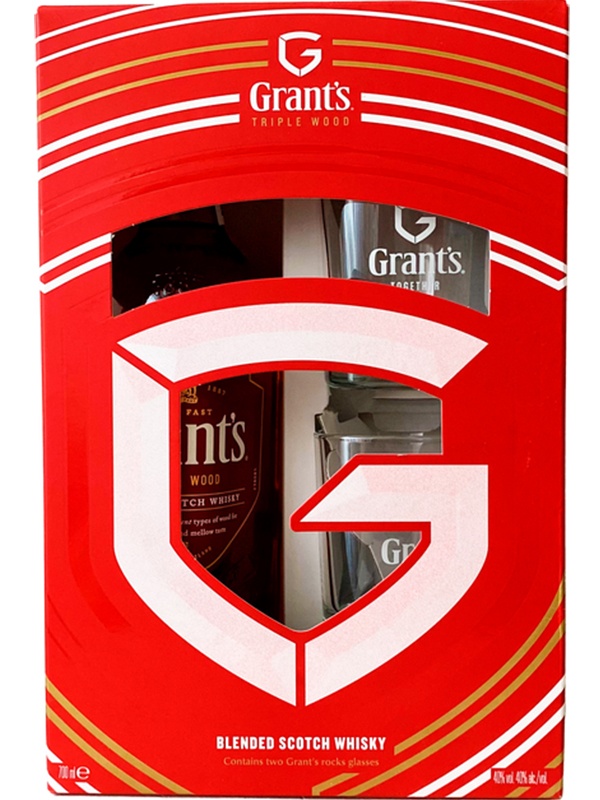 Віскі Grant's Triple Wood в подарунковій коробці + 2 склянки 40%