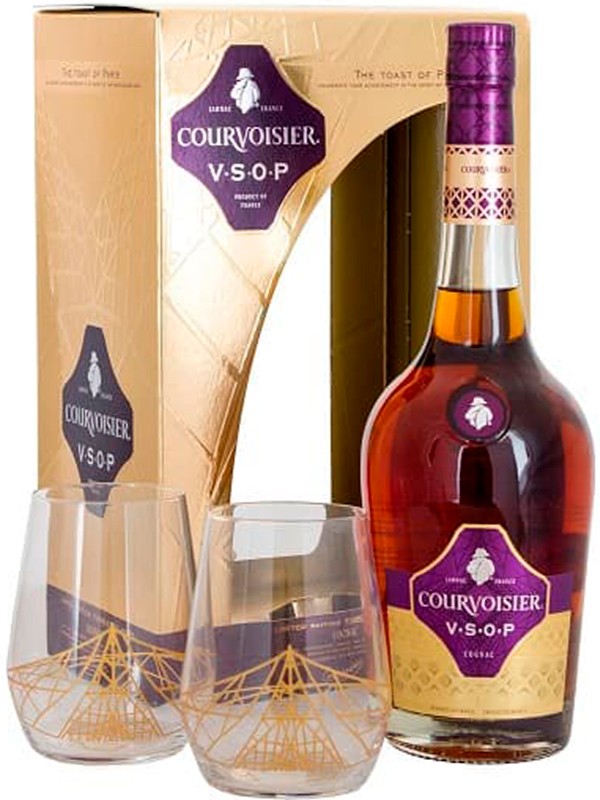 Коньяк Courvoisier VSOP в подарунковій коробці + 2 склянки 40%