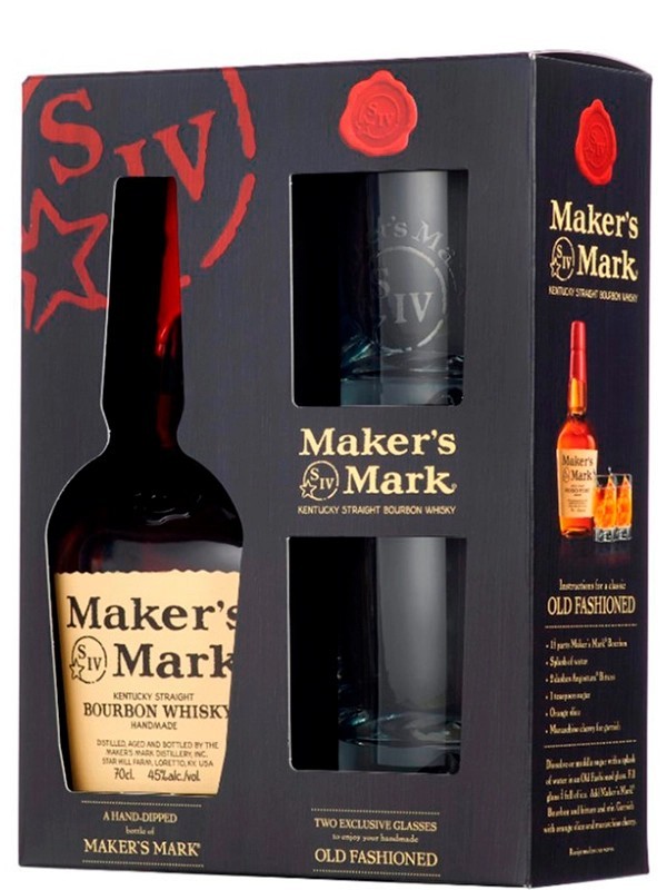 Віскі Maker's Mark в подарунковій коробці + 2 бокали 45%