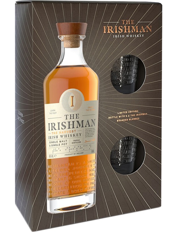 Віскі The Irishman Harvest в подарунковій коробці + 2 склянки 40%
