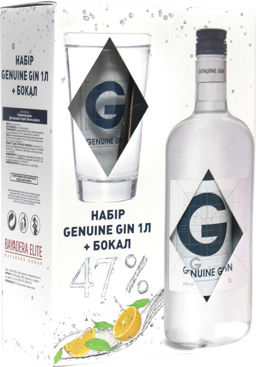 Джин Genuine Gin у подарунковій упаковці + стакан 47%