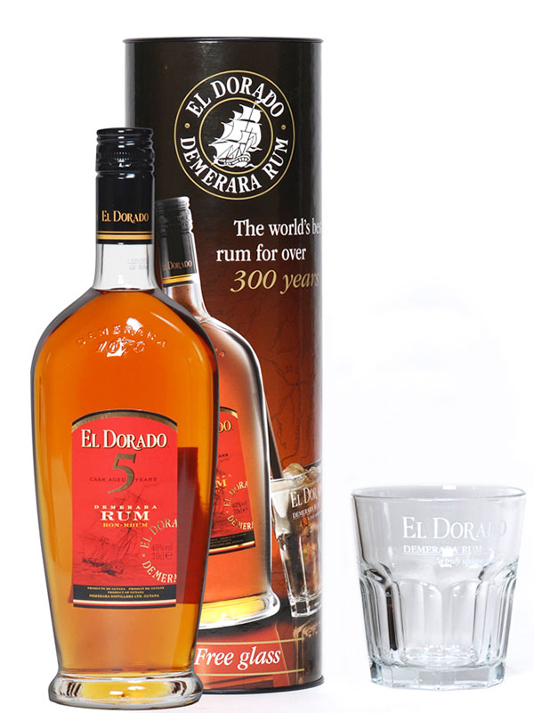 Ром El Dorado 5 YO 40% в тубусі з келихом