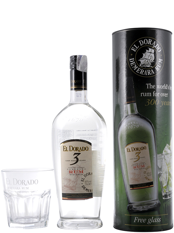 Ром El Dorado 3 YO 40% в тубусі з келихом