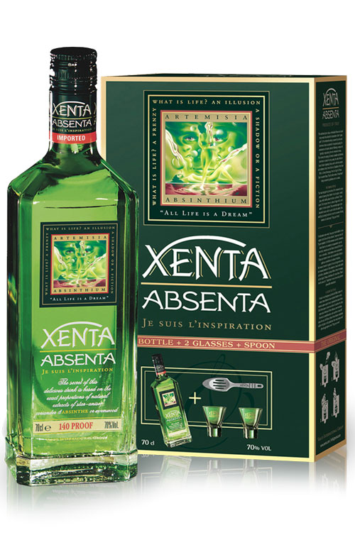 Абсент Xenta 70% з 2-ма склянками і ложкою