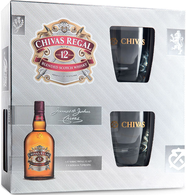 Віскі Chivas Regal 12 років витримки 40% + 2 склянки