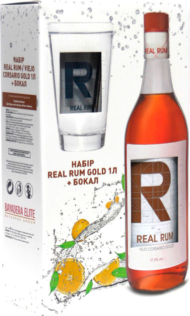 Ром Viejo Corsario Gold 37.5% в подарунковій упаковці + склянка