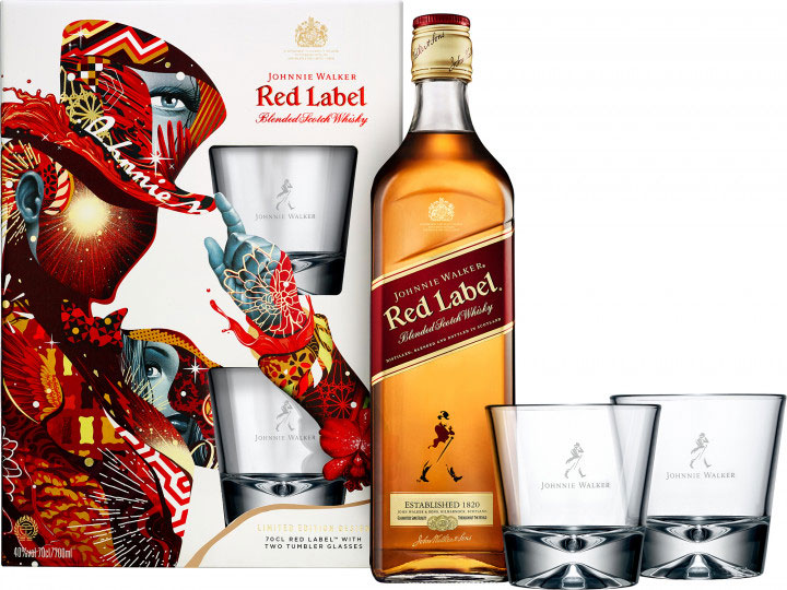 Віскі Johnnie Walker Red label 4 роки витримки 40% з 2-ма склянками