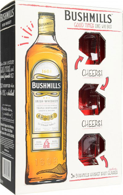 Віскі Bushmills Original 6 років витримки 40% з 3-ма чарками