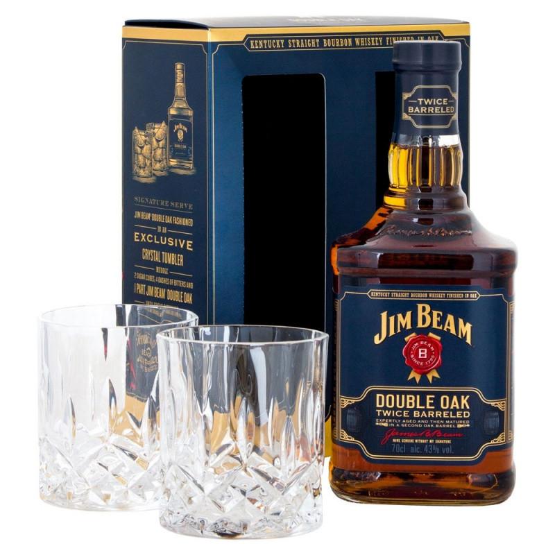 Віскі Jim Beam Double Oak 4-5 років витримки 43% + 2 келихи