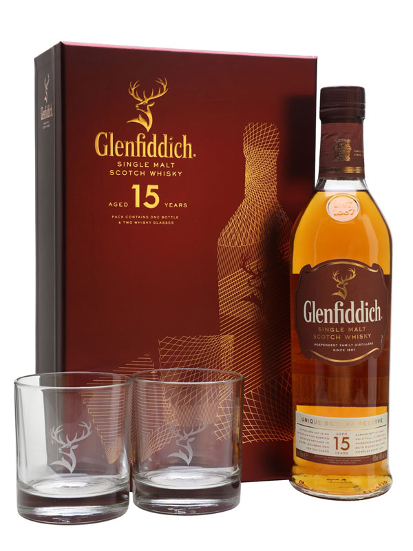 Віскі Glenfiddich 15 yo + 2 склянки 40%