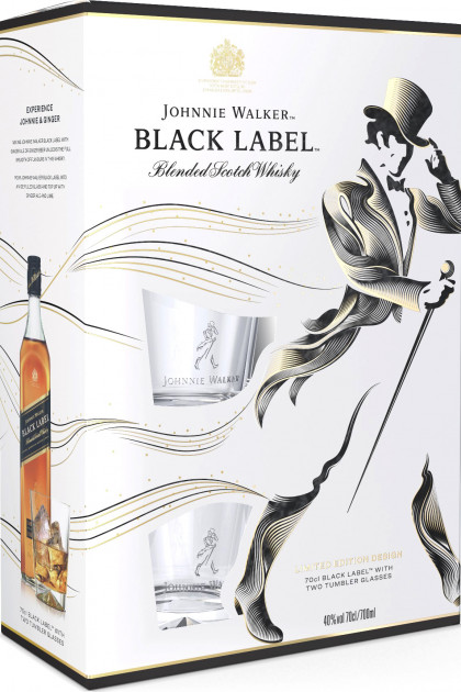 Віскі Johnnie Walker Black label 12 років витримки 40% з 2-ма склянками