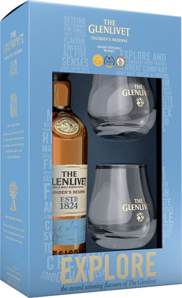 Віскі Glenlivet Founder's Reserve 12 років витримки 40% в подарунковій упаковці з 2-ма склянками
