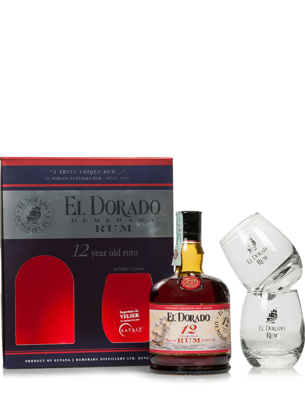 Ром El Dorado 12 YO з двома келихами в подарунковій упаковці 40%