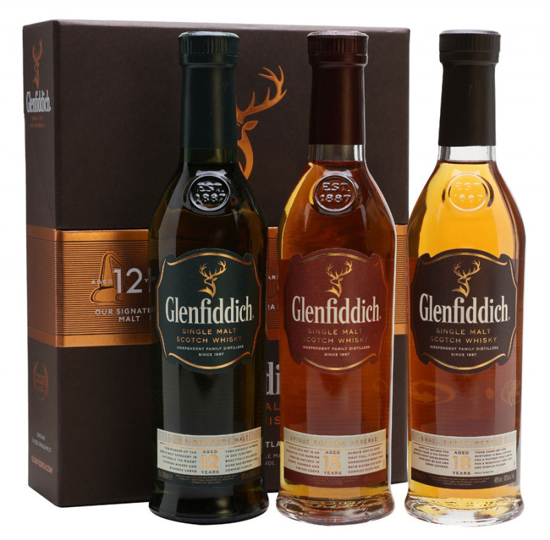 Віскі Glenfiddich Mix Pack 3 пляшки - 12 yo 15 yo 18 yo 40%