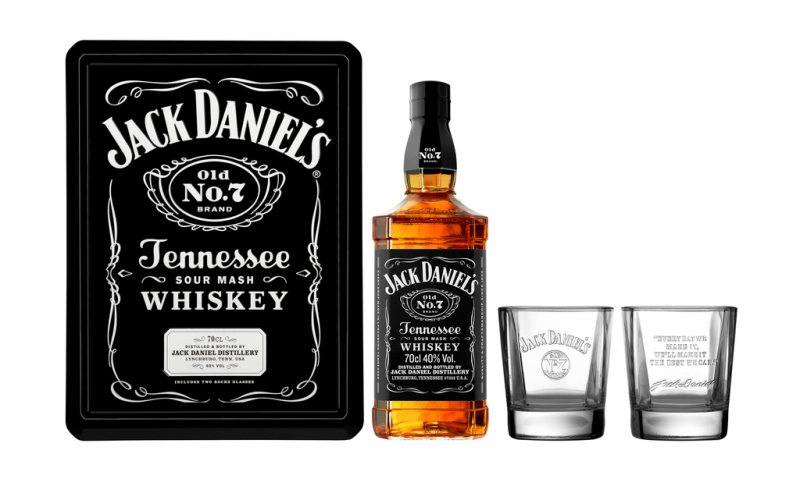 Віскі Jack Daniel's 40% в металевій коробці з 2-ма келихами