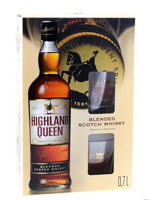 Віскі Highland Queen у подарунковій упаковці з 2 склянками 40%